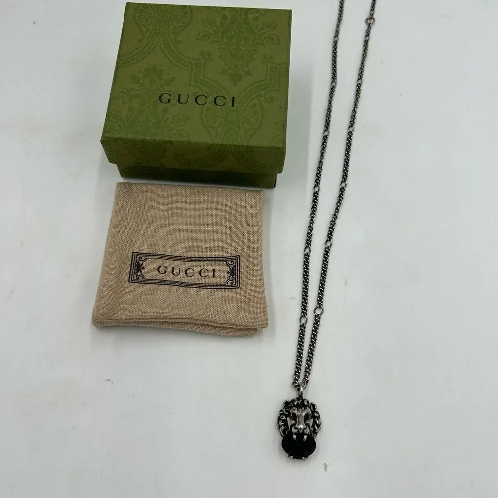 Gucci iconic Lionhead, silver tone crystal necklace made in Italy